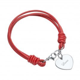 Läderarmband med hjärta hänge & Gravyr - röd